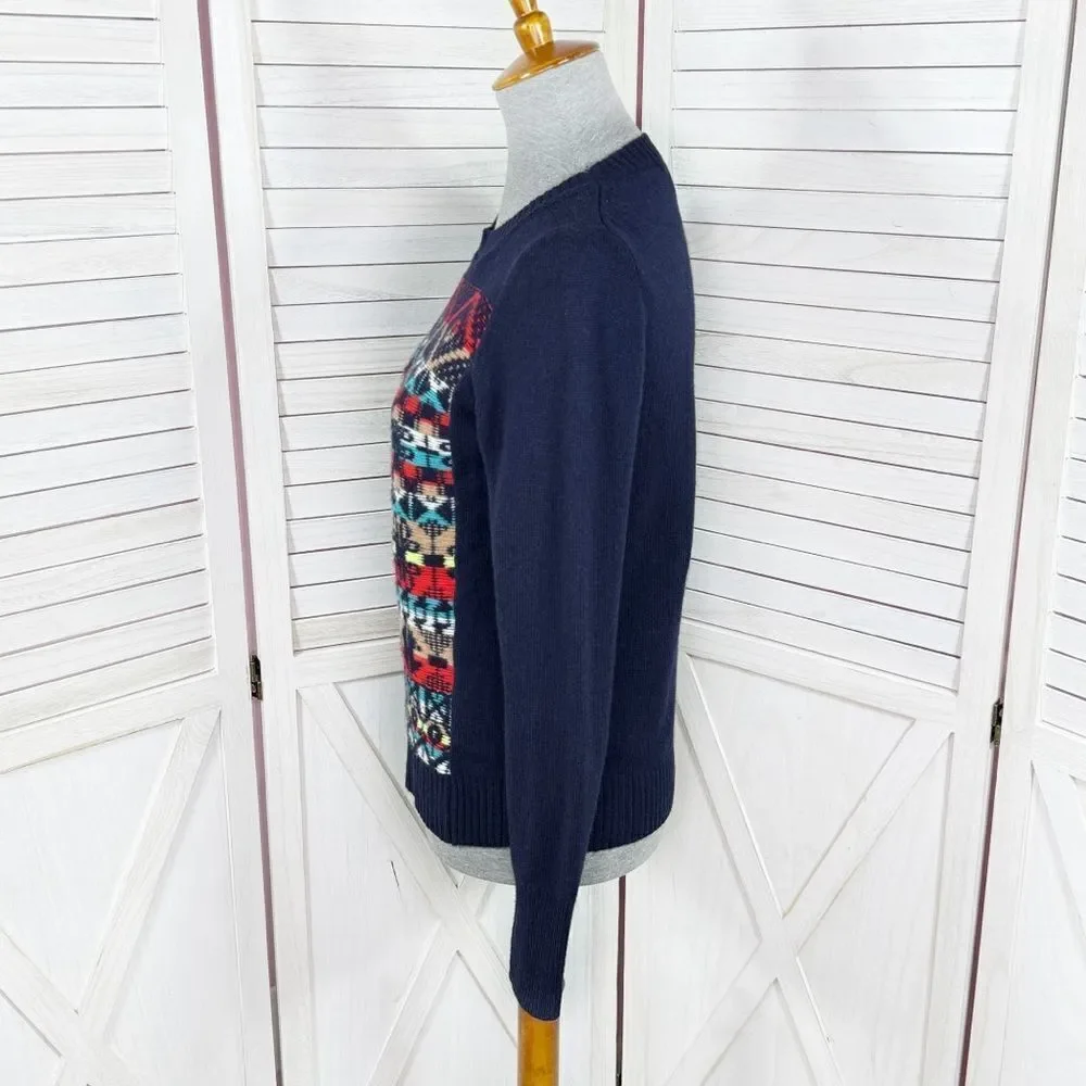 J. Crew Aztec Fair‎ Isle Jacquard Stich Wool Sweater Blue XS Crewneck Pullover